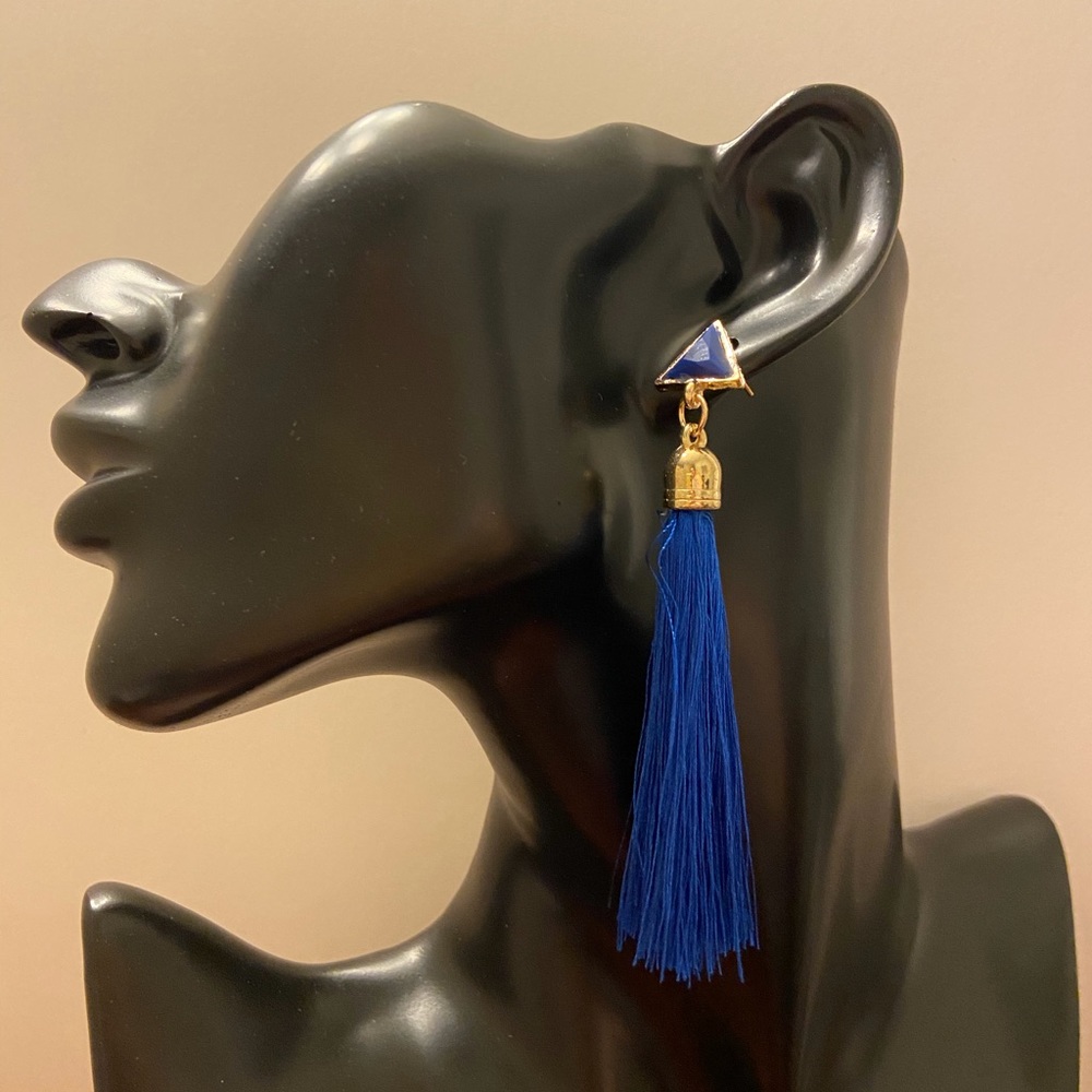Long blue tassel earrings